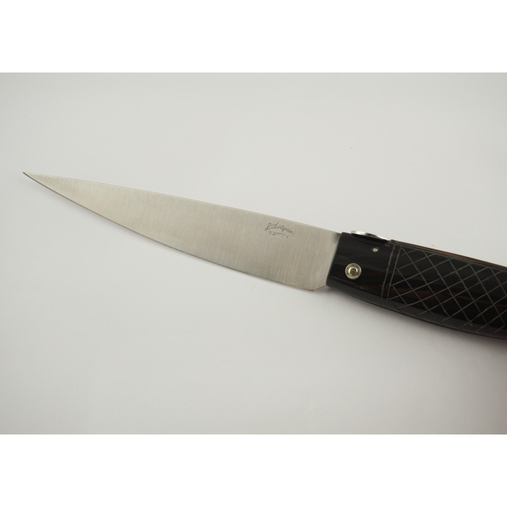 Ancient Roman Knife Engraved - Coltelli dell'Artigiano - Scarperia - Buffalo Horn Black Handle - Made in Italy