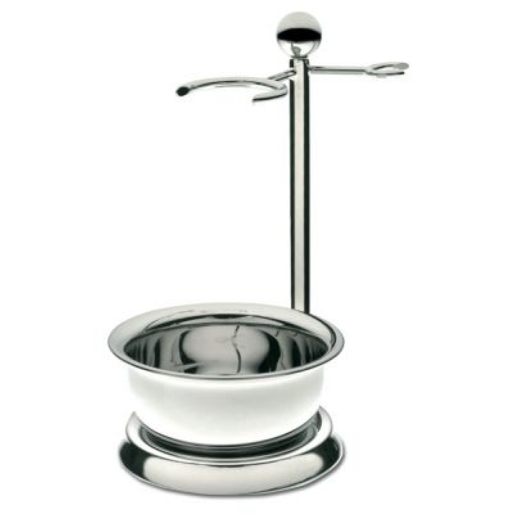 Porta rasoio e pennello con ciotola in ottone nichelato h. 17 cm l. 10 cm Porta rasoio e pennello con ciotola in ottone nichelato h. 17 cm l. 10 cm
