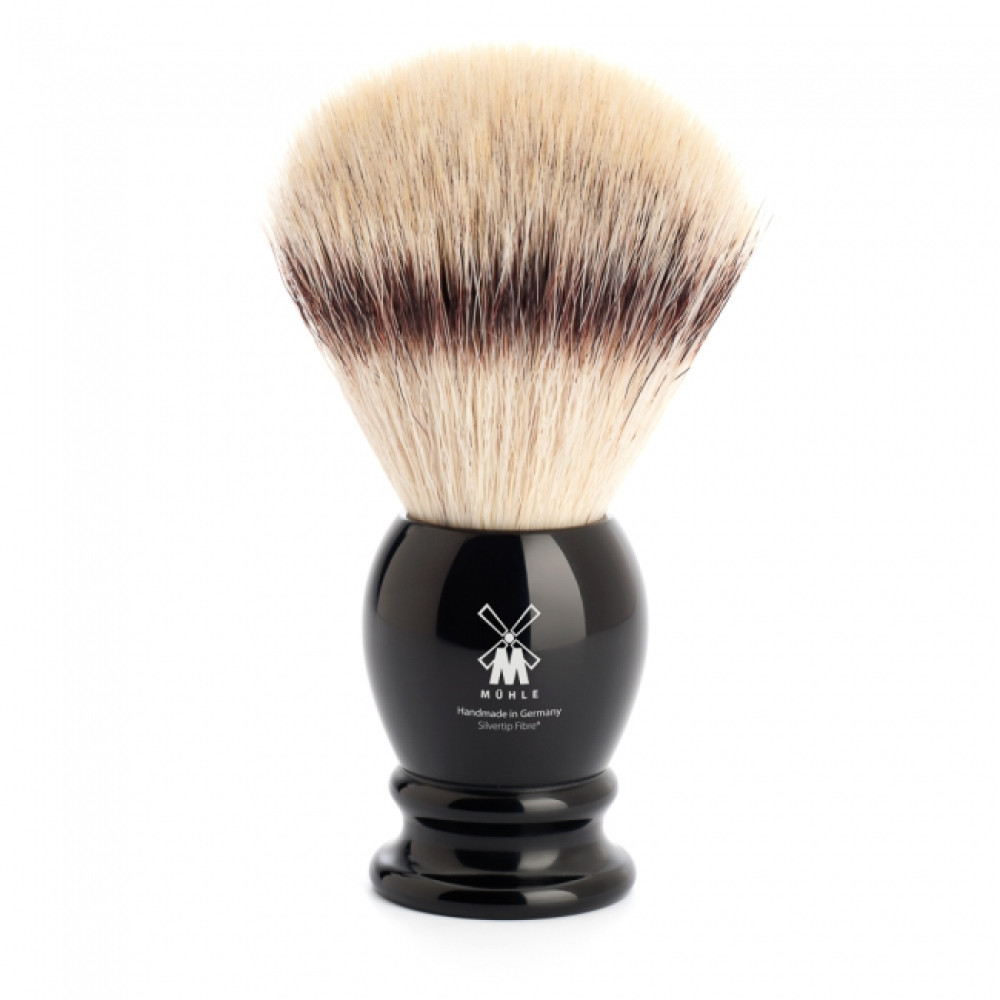 Pennello da barba sintetico manico in resina nera 33K256