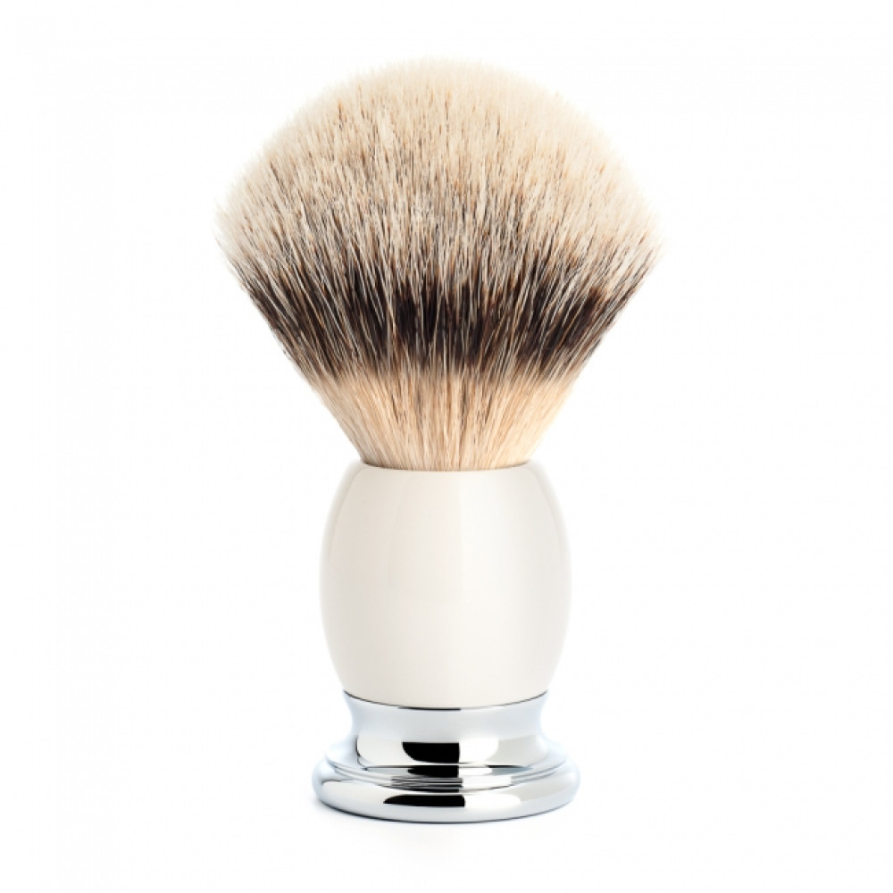Pennello da barba in tasso manico in porcellana bianca e ottone cromato 93P84