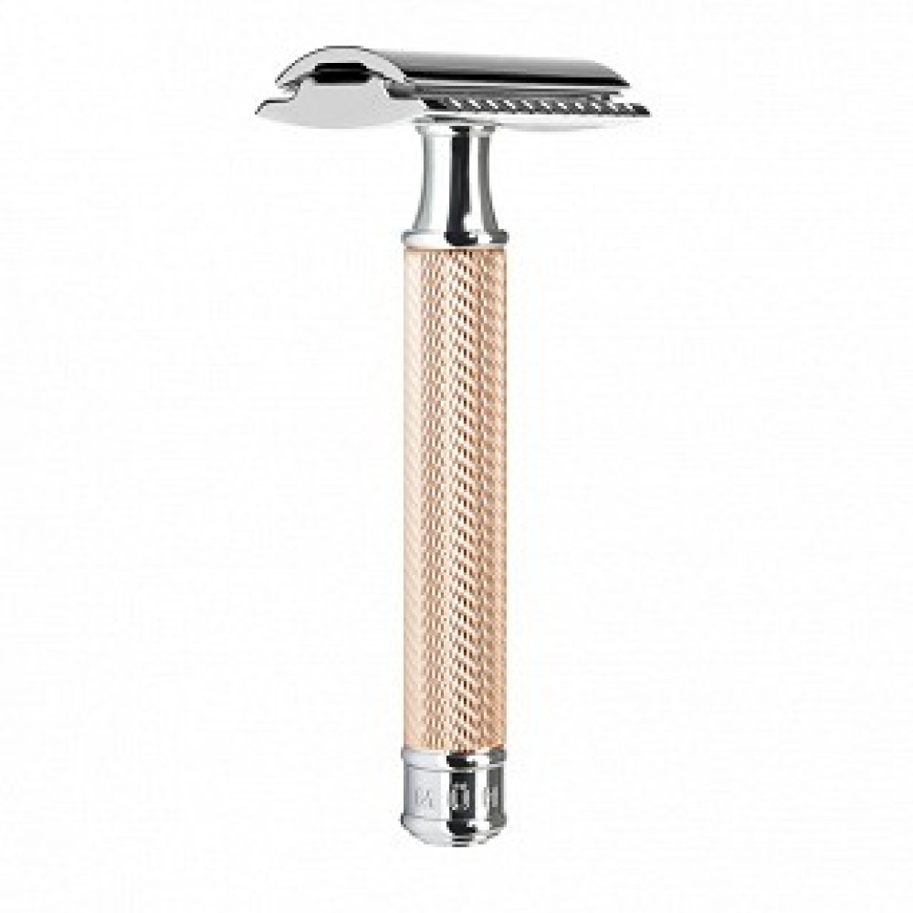 Rasoio di sicurezza liscio manico corto in ottone dorato R89ROSEGOLD