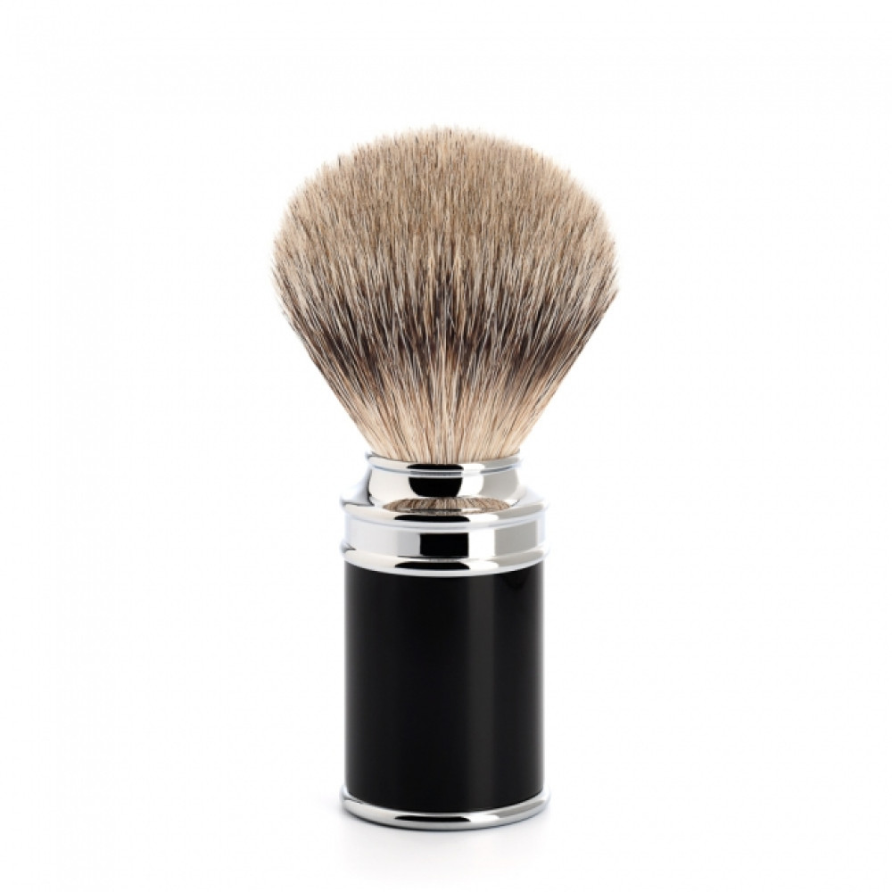 Pennello da barba in tasso manico in resina nera e ottone cromato 91M106