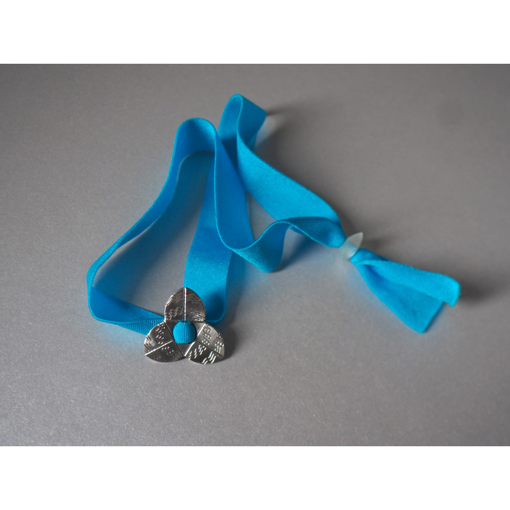 Bracciale o crocher "Trivio" in ottone piccolo lycra azzurro